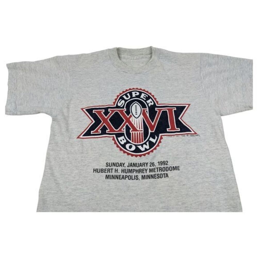 Vintage NFL Super Bowl XXVI 1992 Gray Single Stitch‎ LOGO 7 T-Shirt Sz S/M